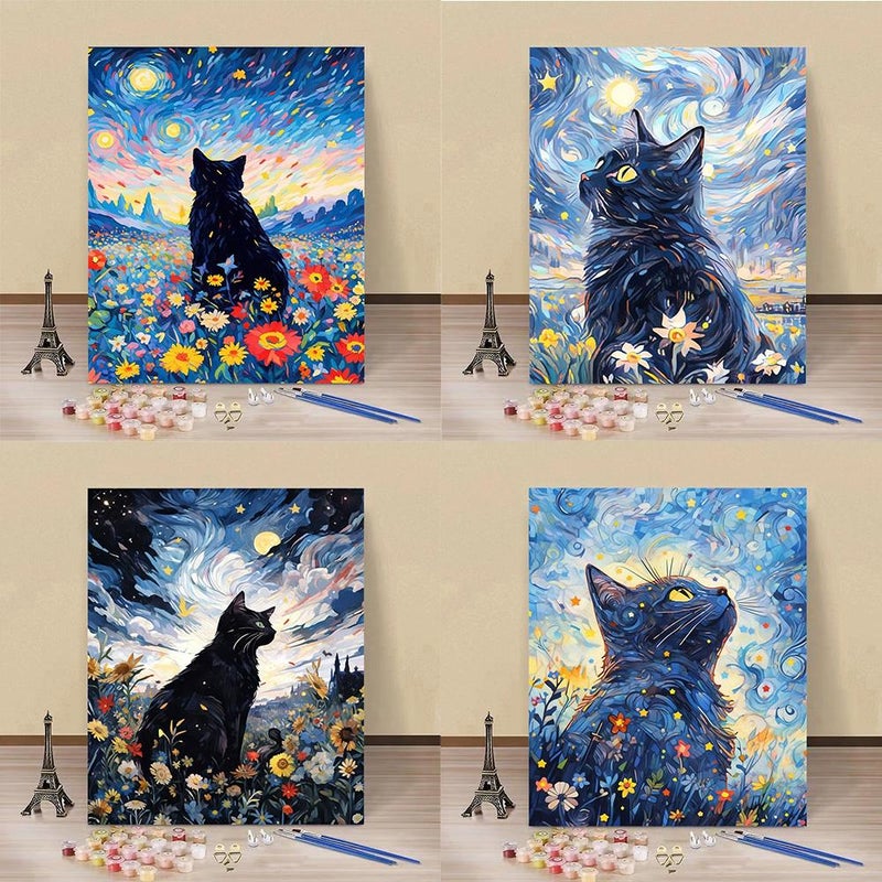 Starry Sky Cat DIY Digital Oil Painting, Abstract Paint By Number For Adults, Halloween Paint By Numbers for Gift Home Wall Decor (G4) - Image 4